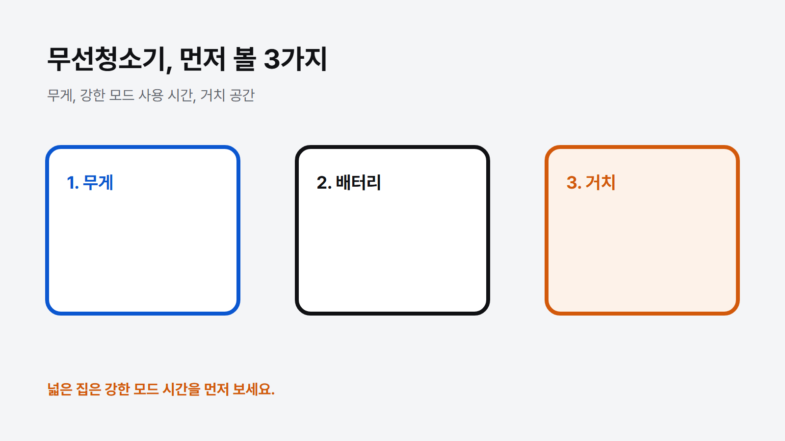 무게·배터리·거치, 3가지만 보세요